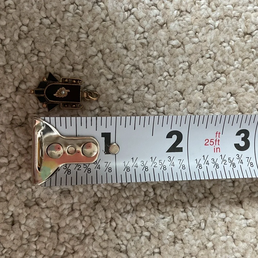 Antique Black Mourning Necklace Pendant Charm with Seed Pearl Memento Mori